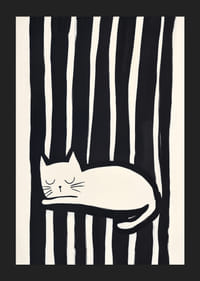 A cat sleeps safely among black and white stripes-5
