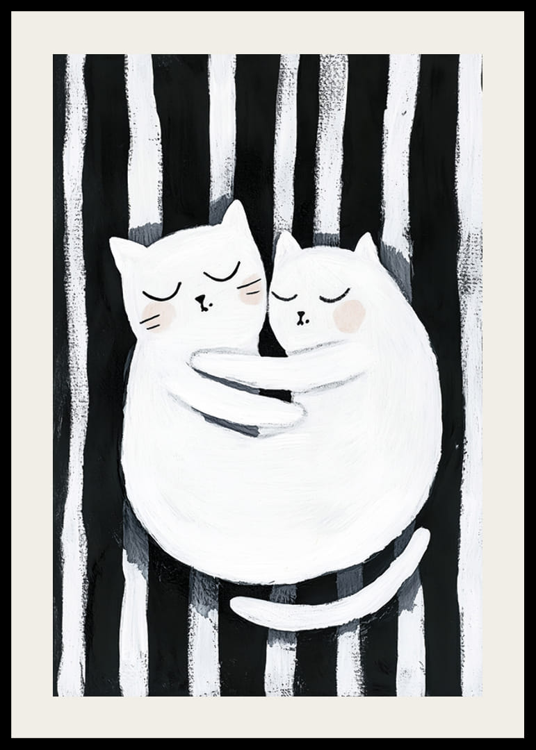 Två katter i en kärleksfull omfamning mot en randig bakgrund-12