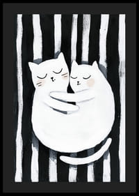 Två katter i en kärleksfull omfamning mot en randig bakgrund-4