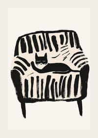 A black and white cat rests peacefully in the soft lines of the armchair-3