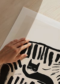 En svartvit katt vilar lugnt i fåtöljens mjuka linjer-9
