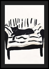 A cat lies calmly on a striped sofa, creating a harmonious feeling-4