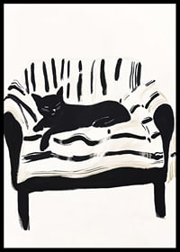 A cat lies calmly on a striped sofa, creating a harmonious feeling-6