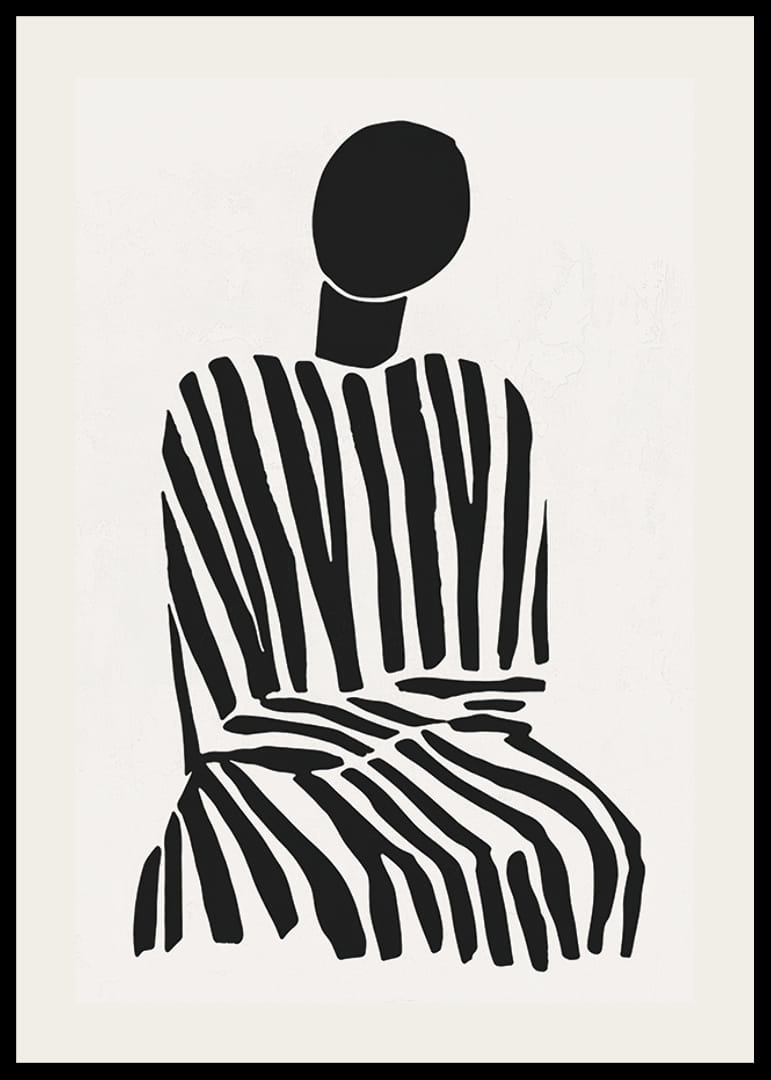 Una silueta meditativa en rayas blancas y negras aporta paz a la habitación.-12