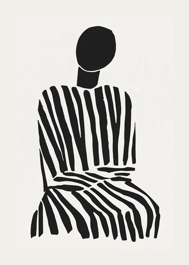 A meditative silhouette in black and white stripes brings peace to the room-12