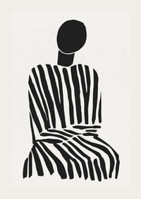 Una silueta meditativa en rayas blancas y negras aporta paz a la habitación.-3