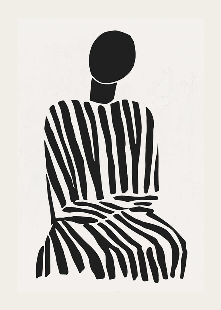 Una silueta meditativa en rayas blancas y negras aporta paz a la habitación.-12