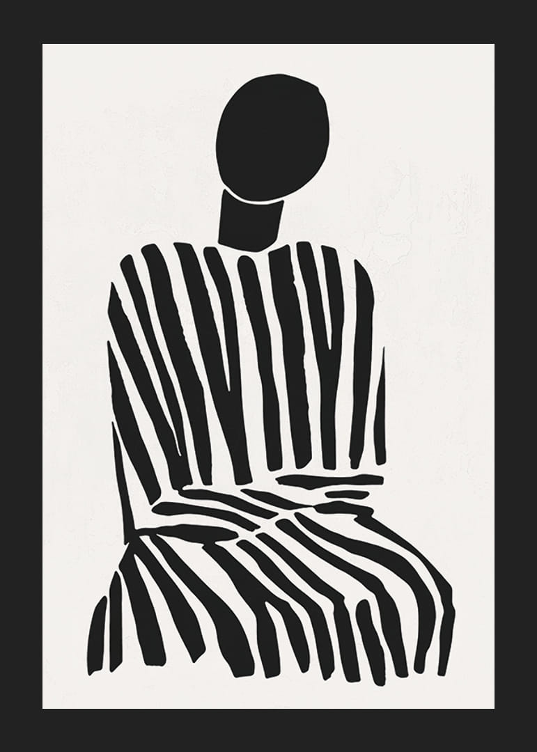 Una silueta meditativa en rayas blancas y negras aporta paz a la habitación.-12