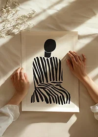 A meditative silhouette in black and white stripes brings peace to the room-8