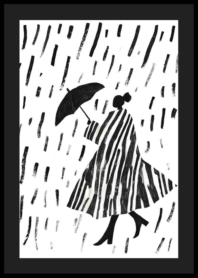 Elegant silhuett i regnet med djärva, svartvita ränder-12