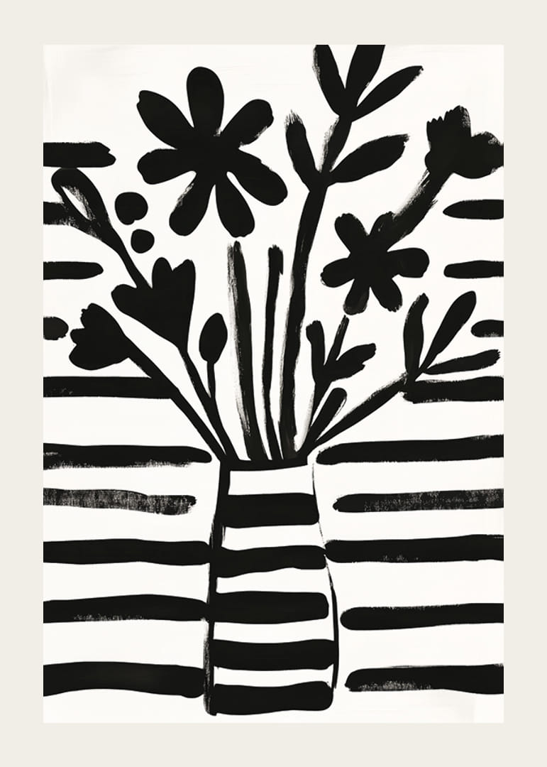 Schwarze und weiße Blumen in harmonischer Abstraktion für einen charmanten Stil-12