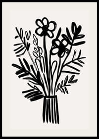 Svarte og hvite blomster i et elegant kunstverk fyller rommet med stil-2