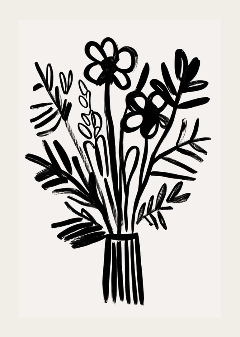 Svarte og hvite blomster i et elegant kunstverk fyller rommet med stil-12