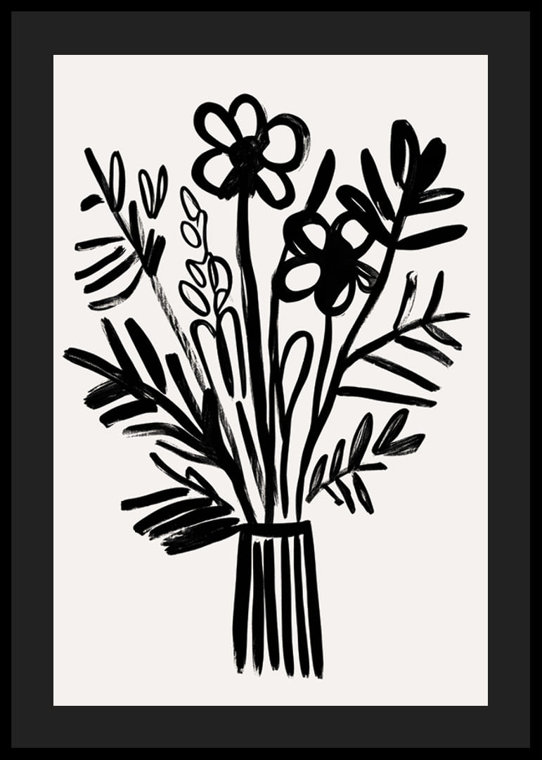 Svarte og hvite blomster i et elegant kunstverk fyller rommet med stil-12