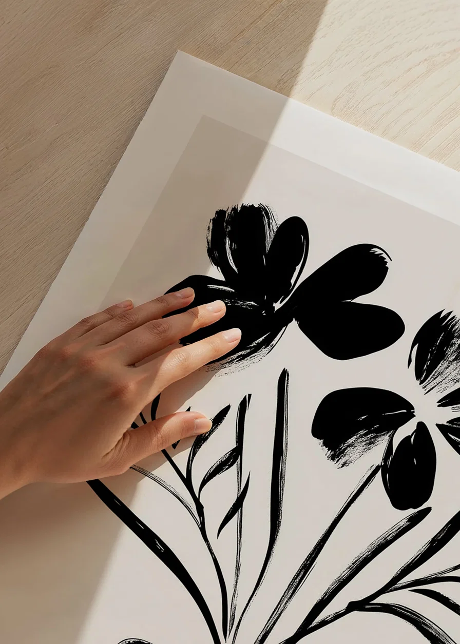 Elegant floral shapes in black ink create timeless beauty-12