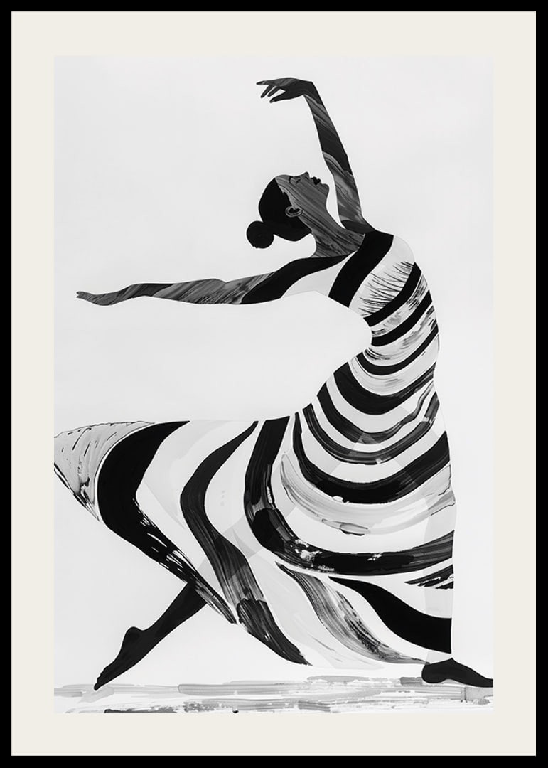 Black and white artwork of a dancer's fluid movements-12