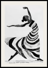 Svartvitt konstverk av en dansares flytande rörelser-2