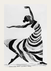 Svartvitt konstverk av en dansares flytande rörelser-3