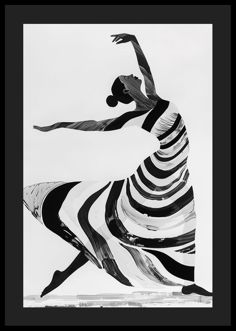Svartvitt konstverk av en dansares flytande rörelser-12