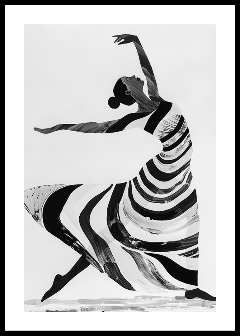 Black and white artwork of a dancer's fluid movements-12