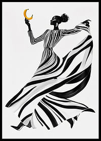 Uma mulher elegante a preto e branco com uma banana sobre um fundo claro-2