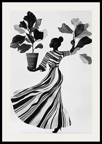 Stylish silhouette with lush leaves and flowing dress-2