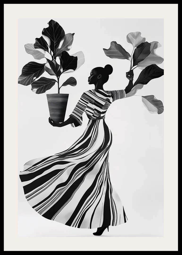 Stylish silhouette with lush leaves and flowing dress-12