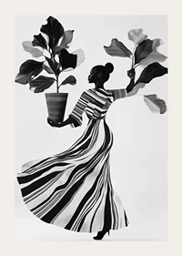 Stylish silhouette with lush leaves and flowing dress-3