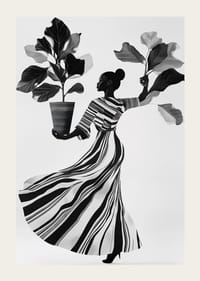 Štýlová silueta s bujnými listami a splývavými šatami-3