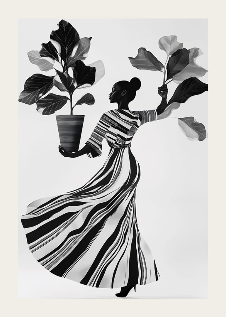 Štýlová silueta s bujnými listami a splývavými šatami-12