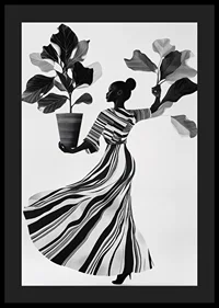 Stylish silhouette with lush leaves and flowing dress-4
