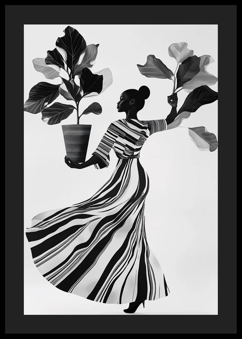 Stylish silhouette with lush leaves and flowing dress-12