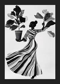 Stylish silhouette with lush leaves and flowing dress-5