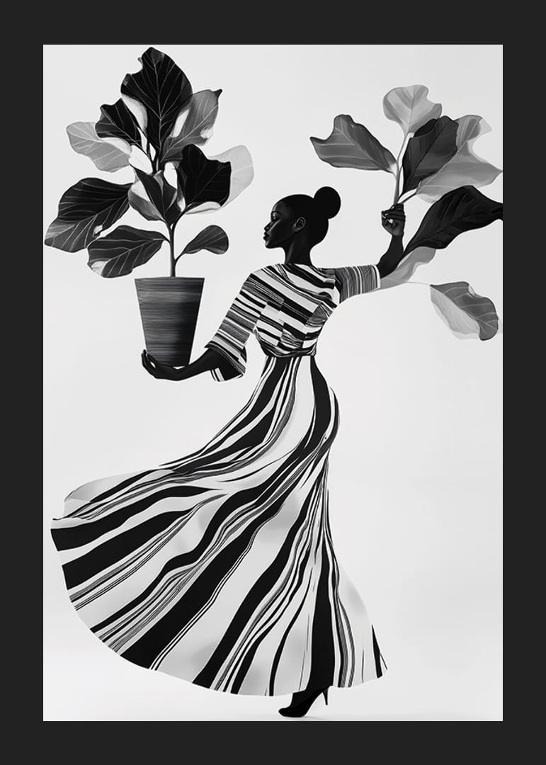 Štýlová silueta s bujnými listami a splývavými šatami-12