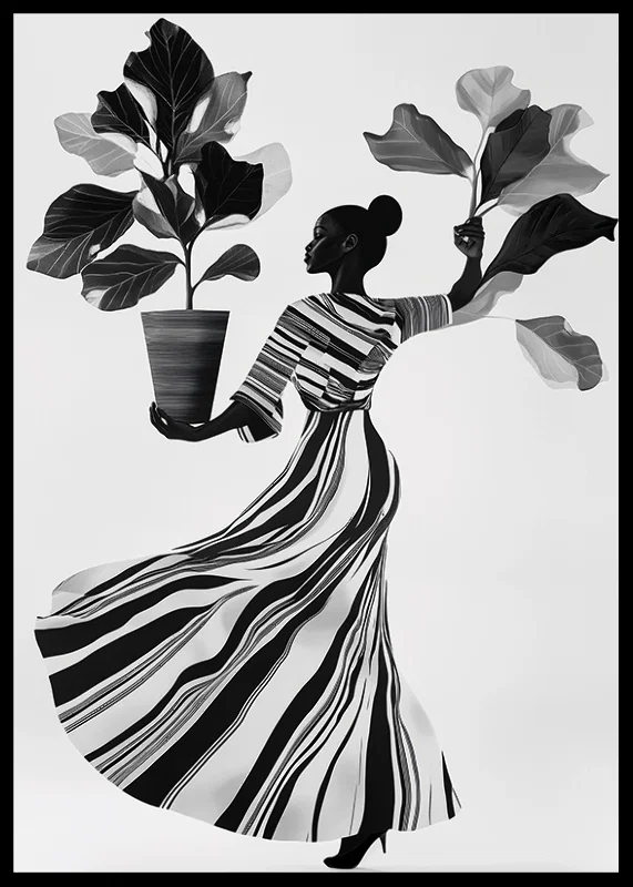 Stylish silhouette with lush leaves and flowing dress-12