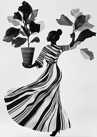 Stylish silhouette with lush leaves and flowing dress-7