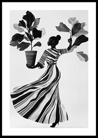 Stylish silhouette with lush leaves and flowing dress-0