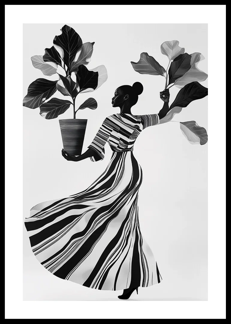 Stylish silhouette with lush leaves and flowing dress-12