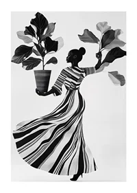 Stylish silhouette with lush leaves and flowing dress-1