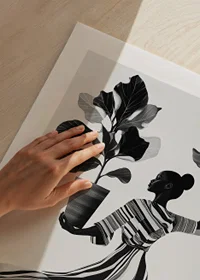Stylish silhouette with lush leaves and flowing dress-9