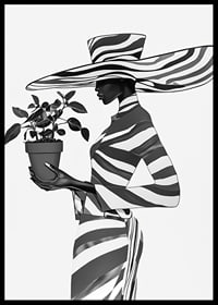 An elegant silhouette in black and white with a plant in her hand-6