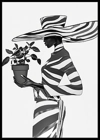 O siluetă elegantă în alb-negru cu o plantă în mână-2