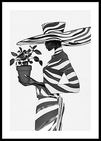O siluetă elegantă în alb-negru cu o plantă în mână-0