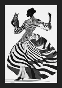 Une femme aux rayures élégantes tient un chat dans une danse harmonieuse-5