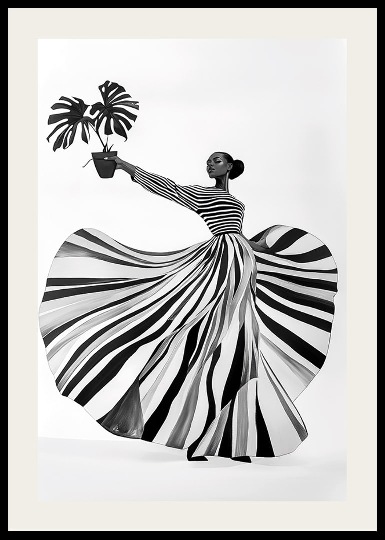Black and white patterned elegance meets botanical flair-12