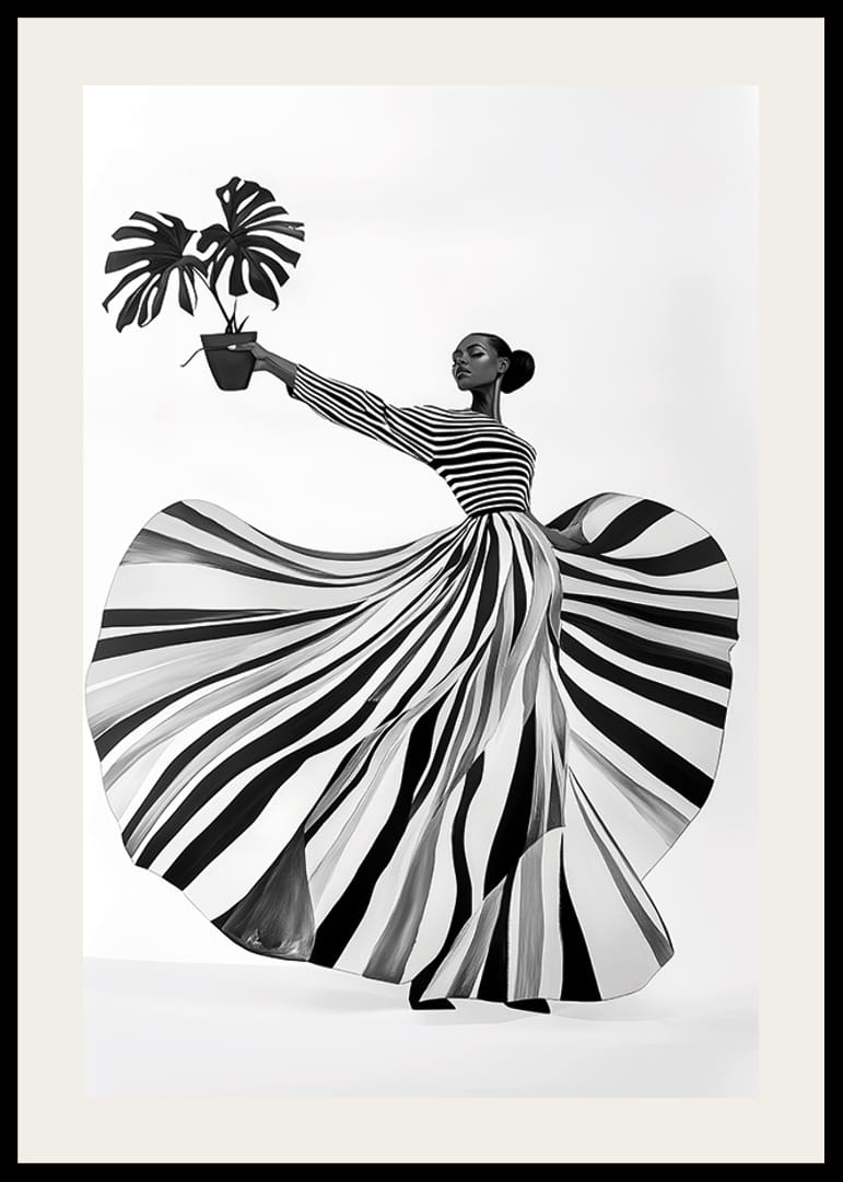 Black and white patterned elegance meets botanical flair-12