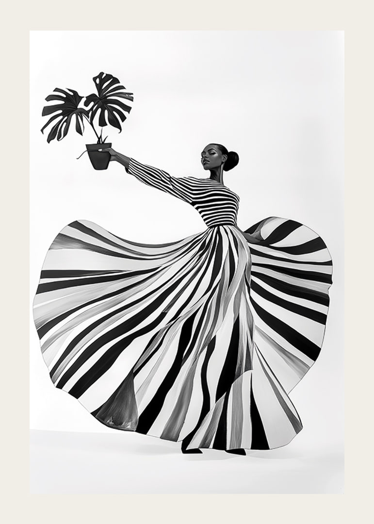 Black and white patterned elegance meets botanical flair-12