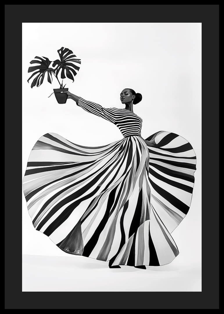 Black and white patterned elegance meets botanical flair-12