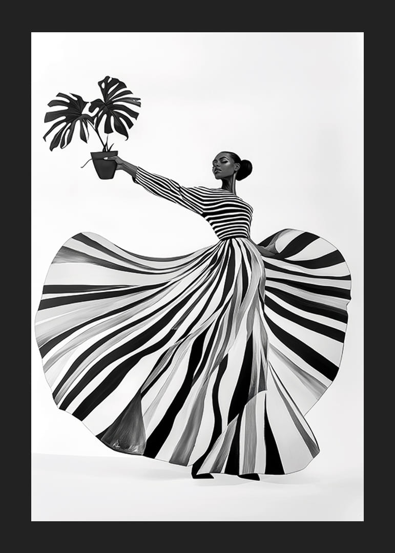 Black and white patterned elegance meets botanical flair-12