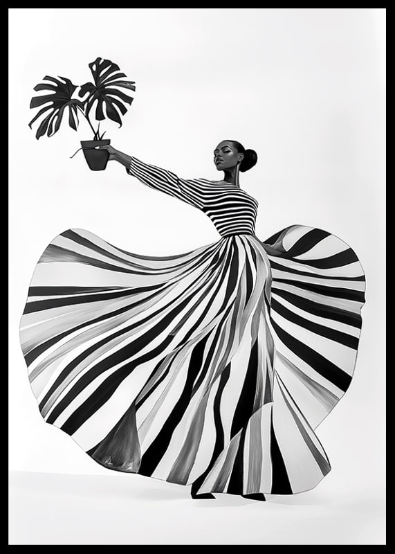Black and white patterned elegance meets botanical flair-12